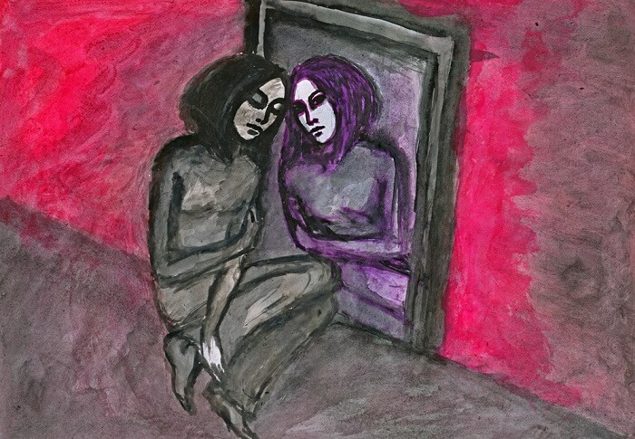 woman looking in the mirror painting 