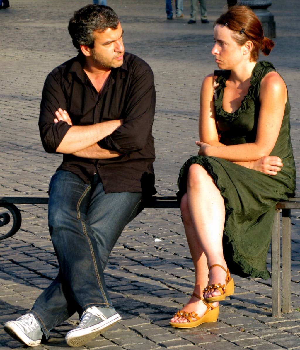 angry couple in park angry