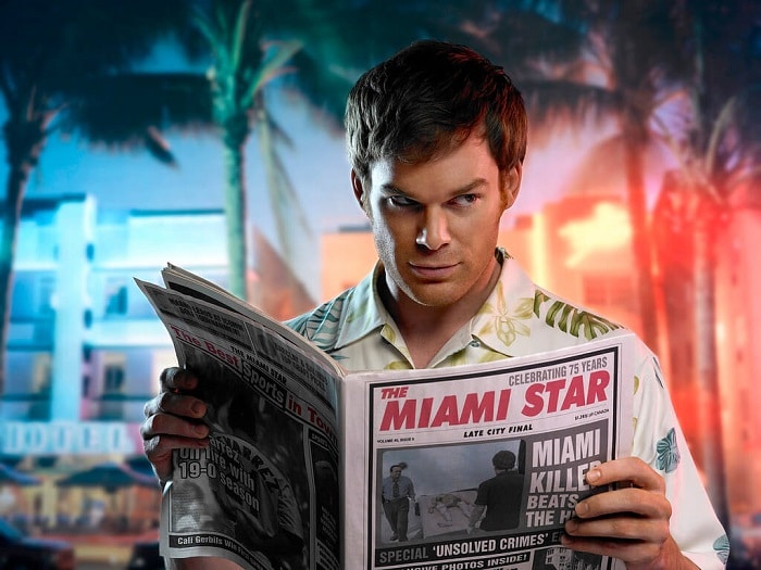 dexter morgan reading newspaper